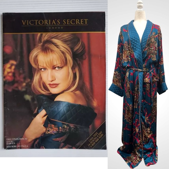 Victoria’s Secret Silk Quilted 90s Teal Luxury Gold Label Maxi Gown Vintage Robe - Picture 5 of 10